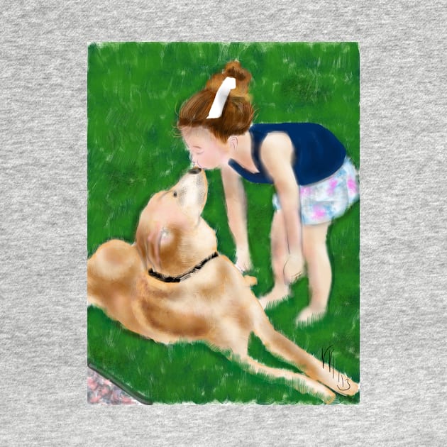 Little Girl Kissing her Golden Retriever by LITDigitalArt